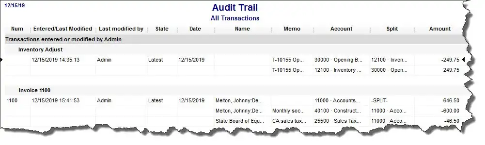 QuickBooks Audit Trail